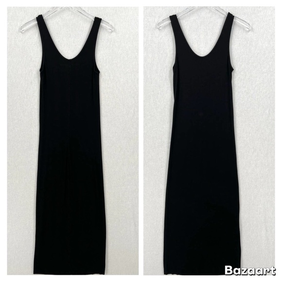 Enza Costa Black Silk Combo Rib Tank Midi Dress SIZE:LARGE - Picture 2 of 3